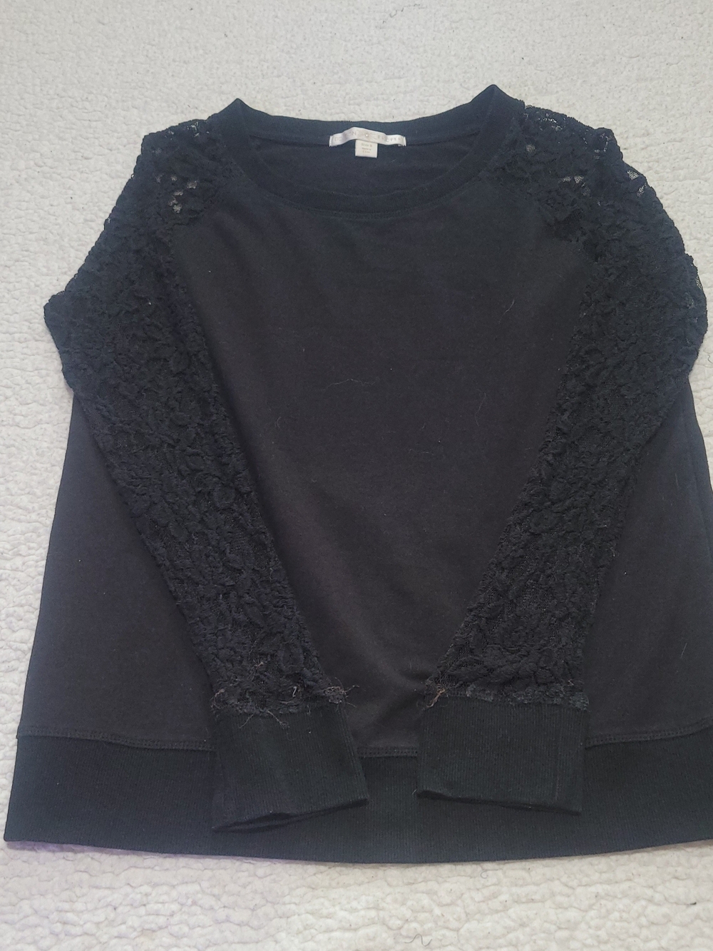 Boston Proper Black Lace-Sleeve Pullover